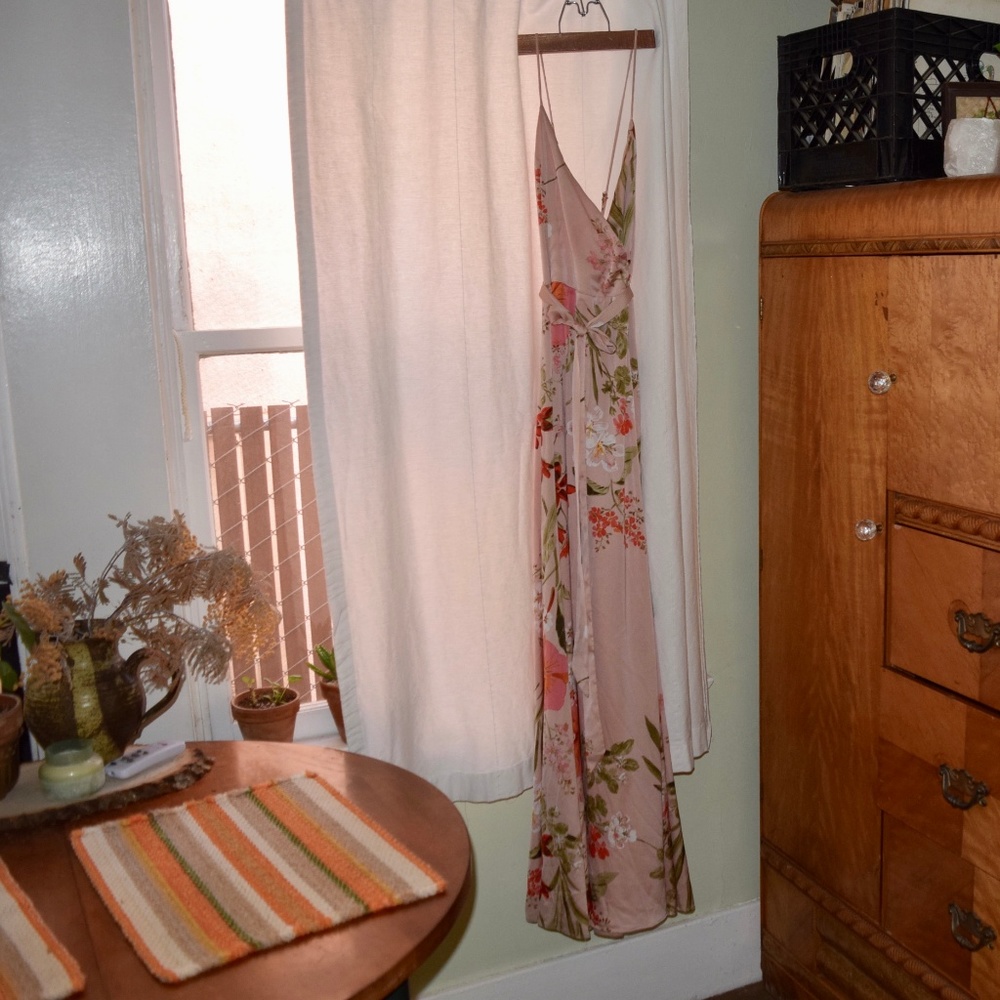 Lulus Blush Pink Floral Print Satin Maxi Dress